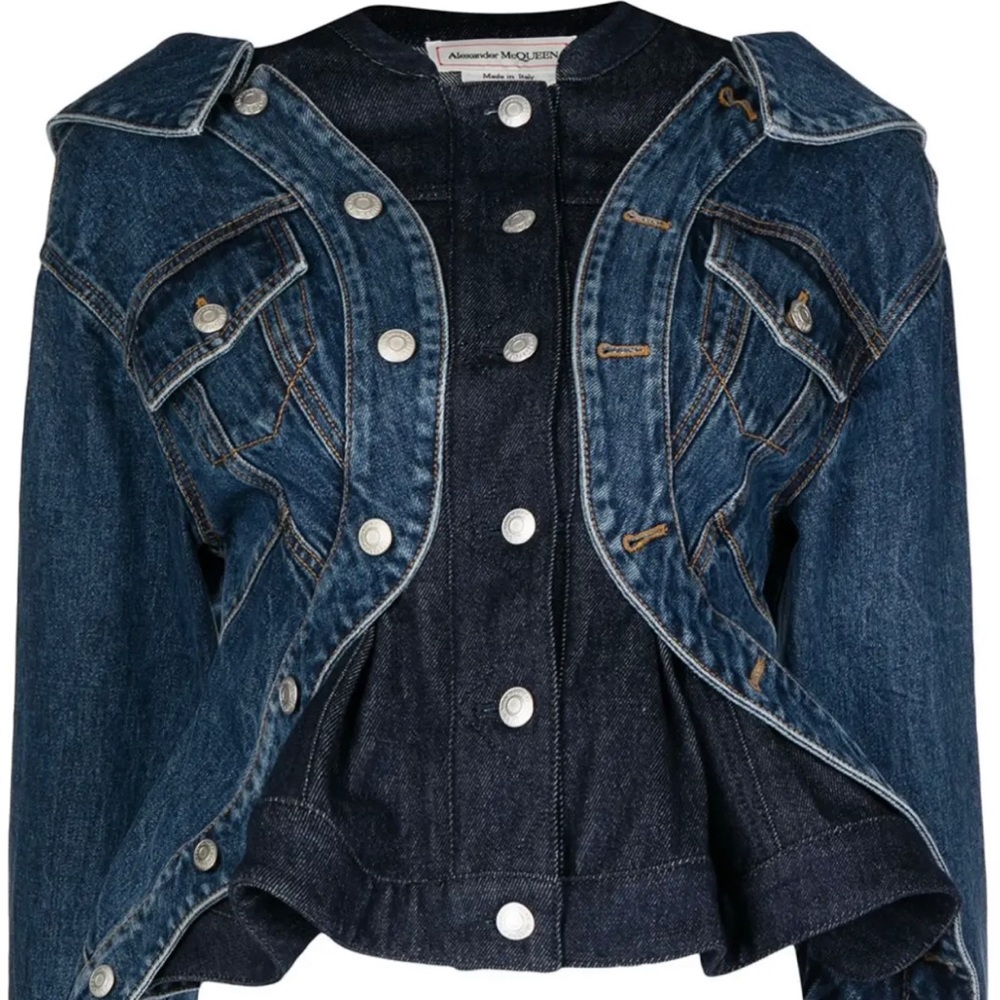 NWT ALEXANDER MCQUEEN LAYERED PEPLUM DENIM TROMPE L'OEIL JEAN JACKET IT 44 US 8